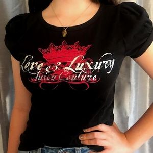 Juicy Couture Love and Luxury black tee with puff sleeves